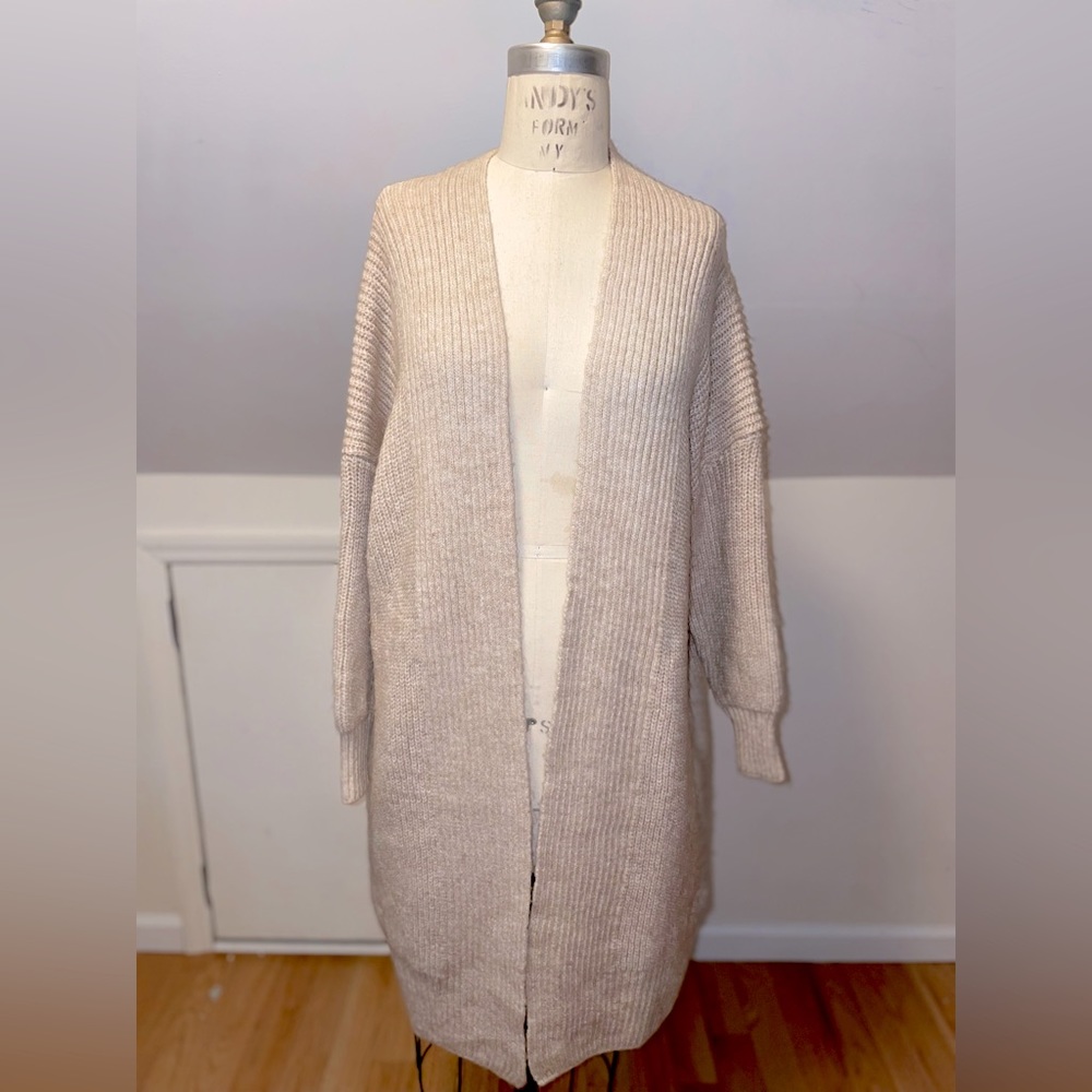 TopShop long wool knit cardigan light beige